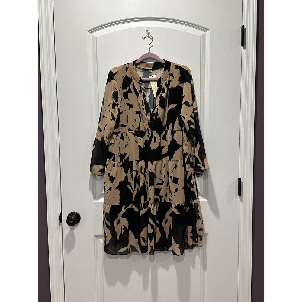 NWT New collection Tan and Black Tiered Long Sleeve Dress